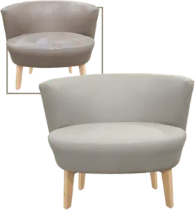 Two chairs with a green background and one chair has no arms.
